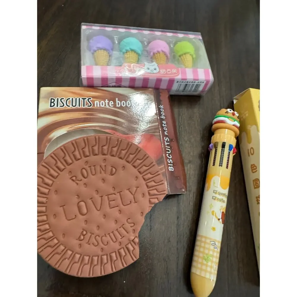 Scented Biscuit themed set with ice cream cone eraser and multicolor burger pen